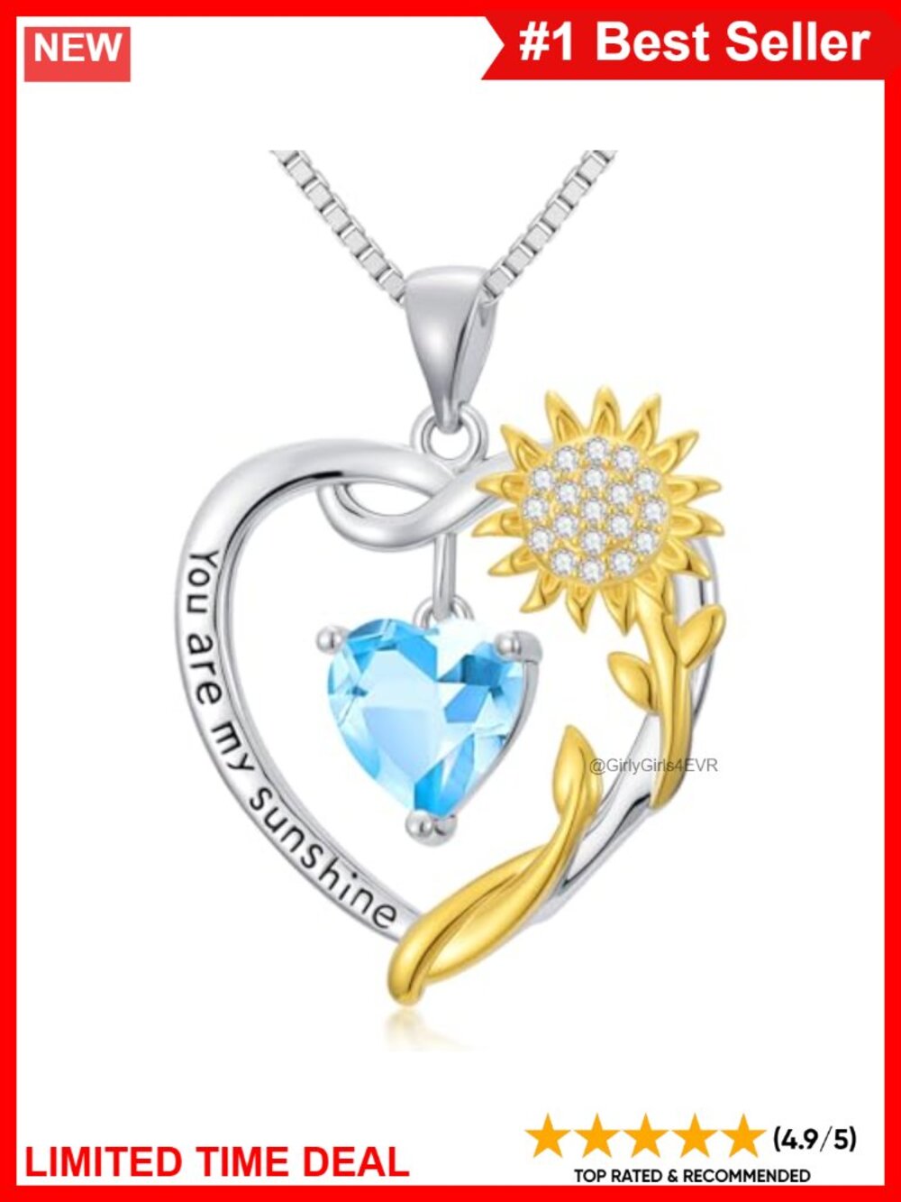 14K Gold Plated Sunflower Heart Necklace Birthstone Pendant